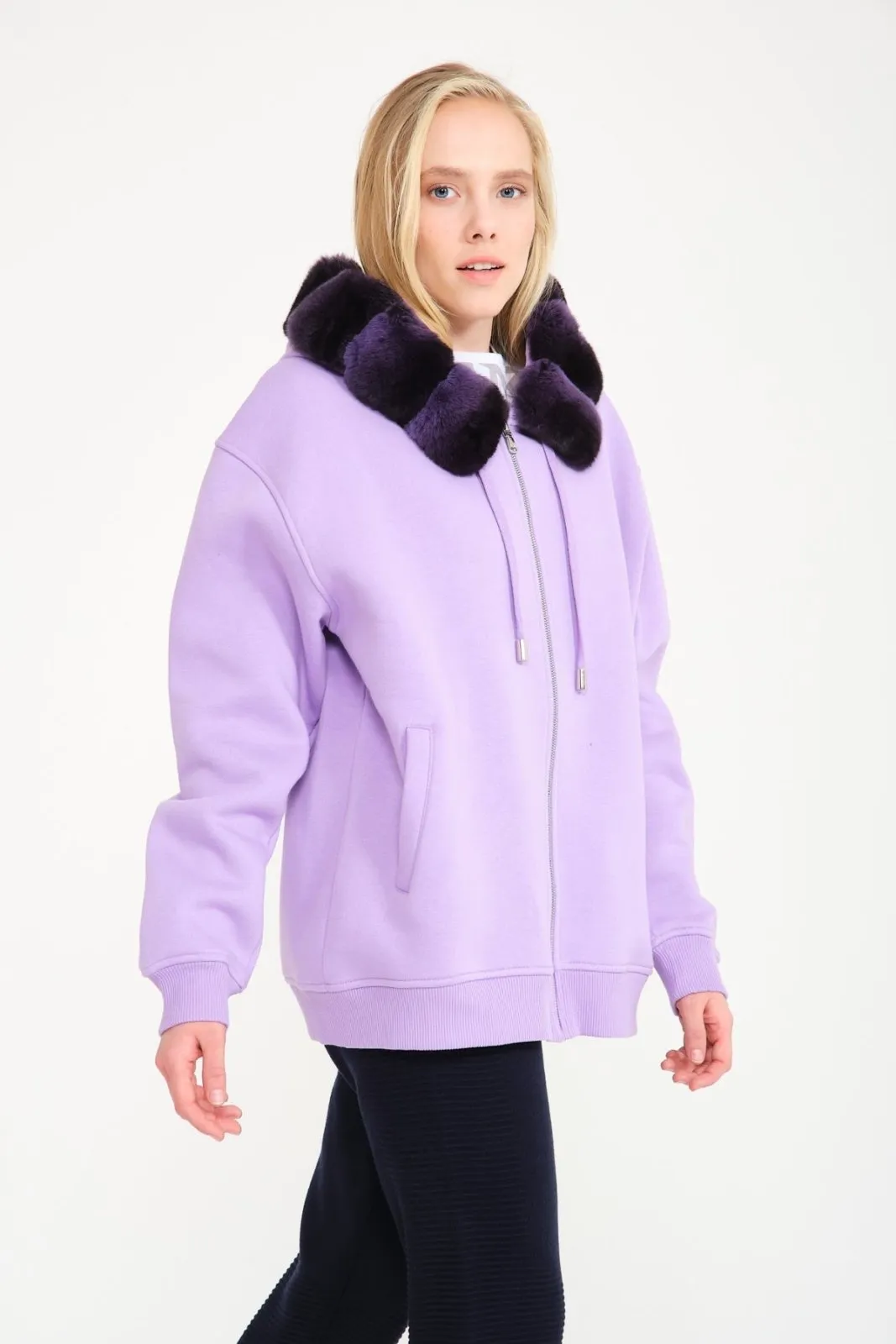 Chinchilla Fur-Lined Zipped Hoodie