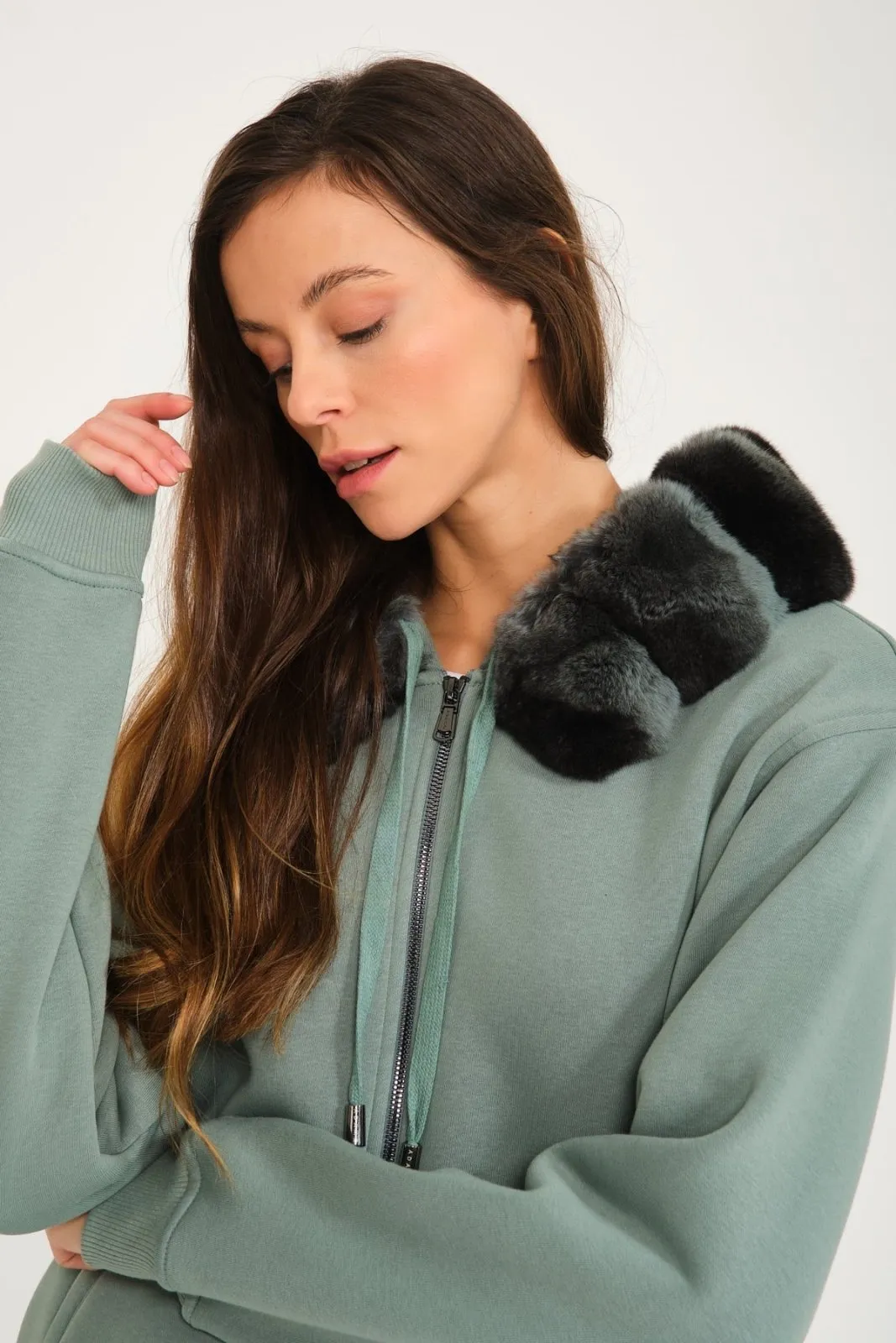 Chinchilla Fur-Lined Zipped Hoodie