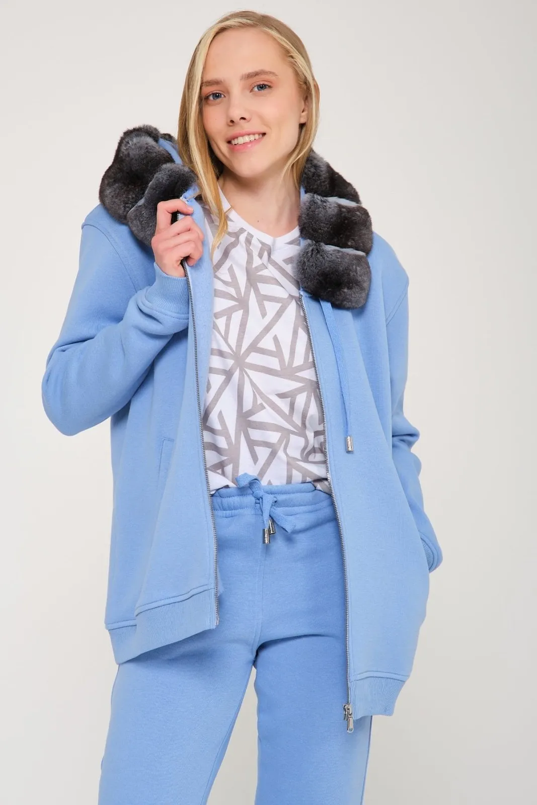 Chinchilla Fur-Lined Zipped Hoodie