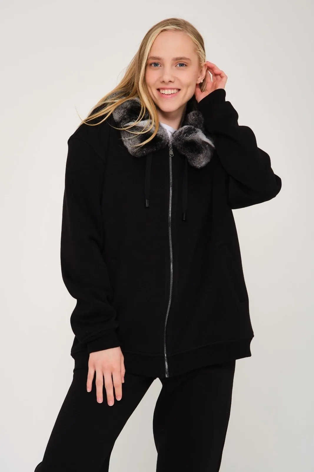 Chinchilla Fur-Lined Zipped Hoodie