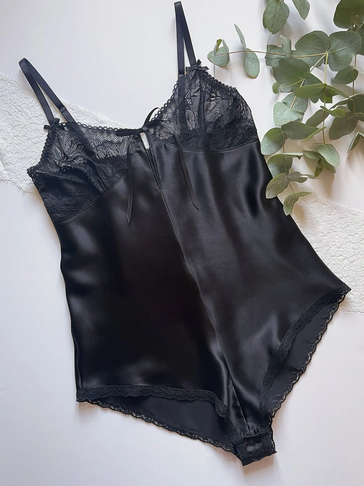 Clara Black Silk & Lace Teddy