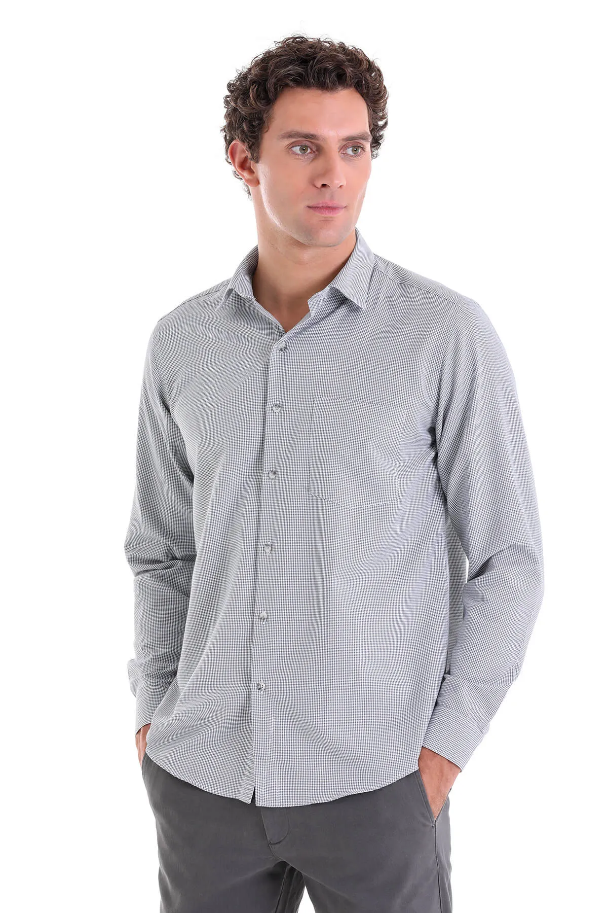 Classic Fit Long Sleeve Cotton Blend Gray Dress Shirt