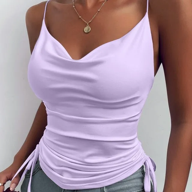 Classy Camisole Side Tie Bottom Poly Blend Shirt