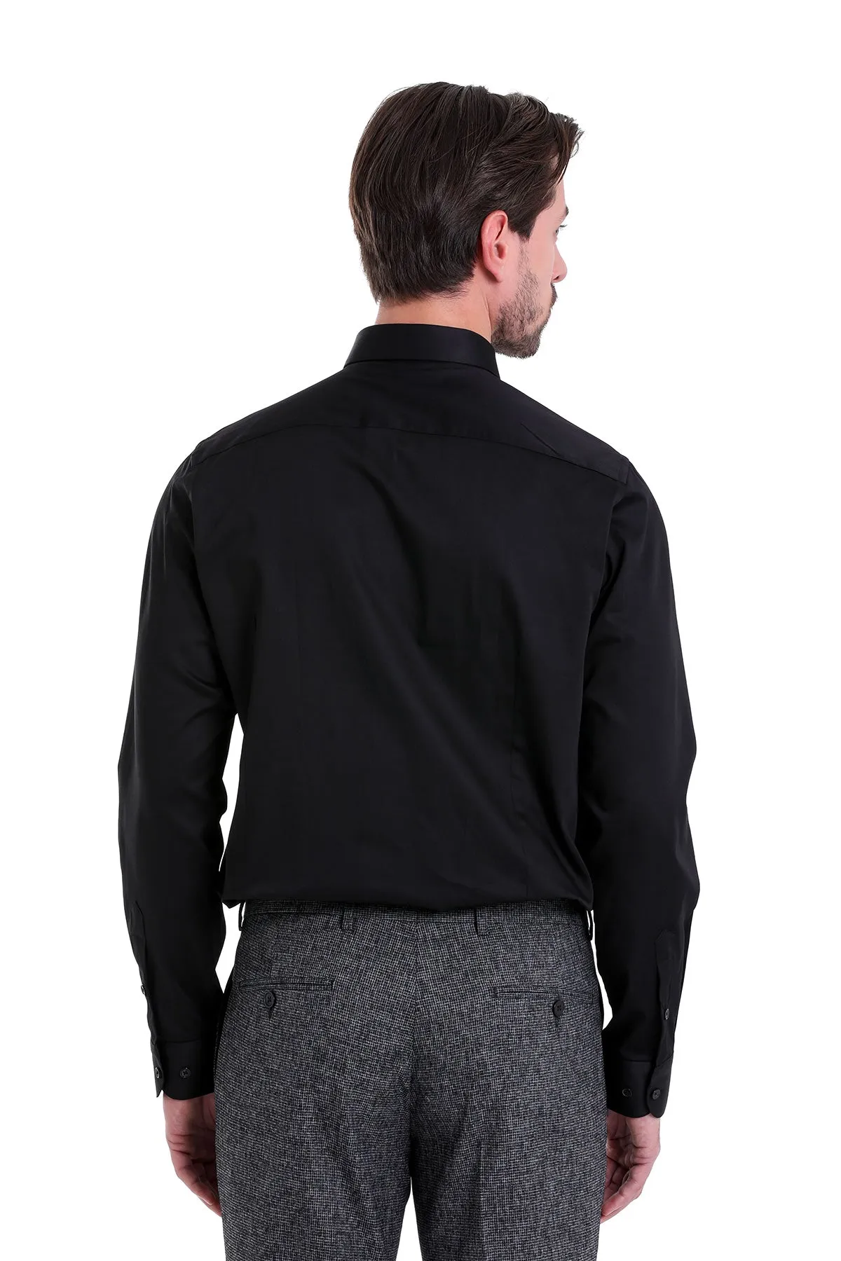 Comfort Fit Straight-Point Collar Cotton Black Dress Shirt