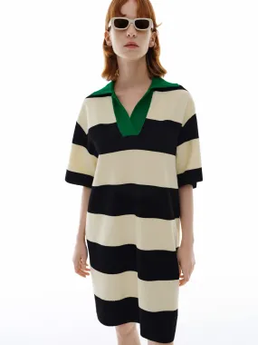 Contrast Collar Striped Dress