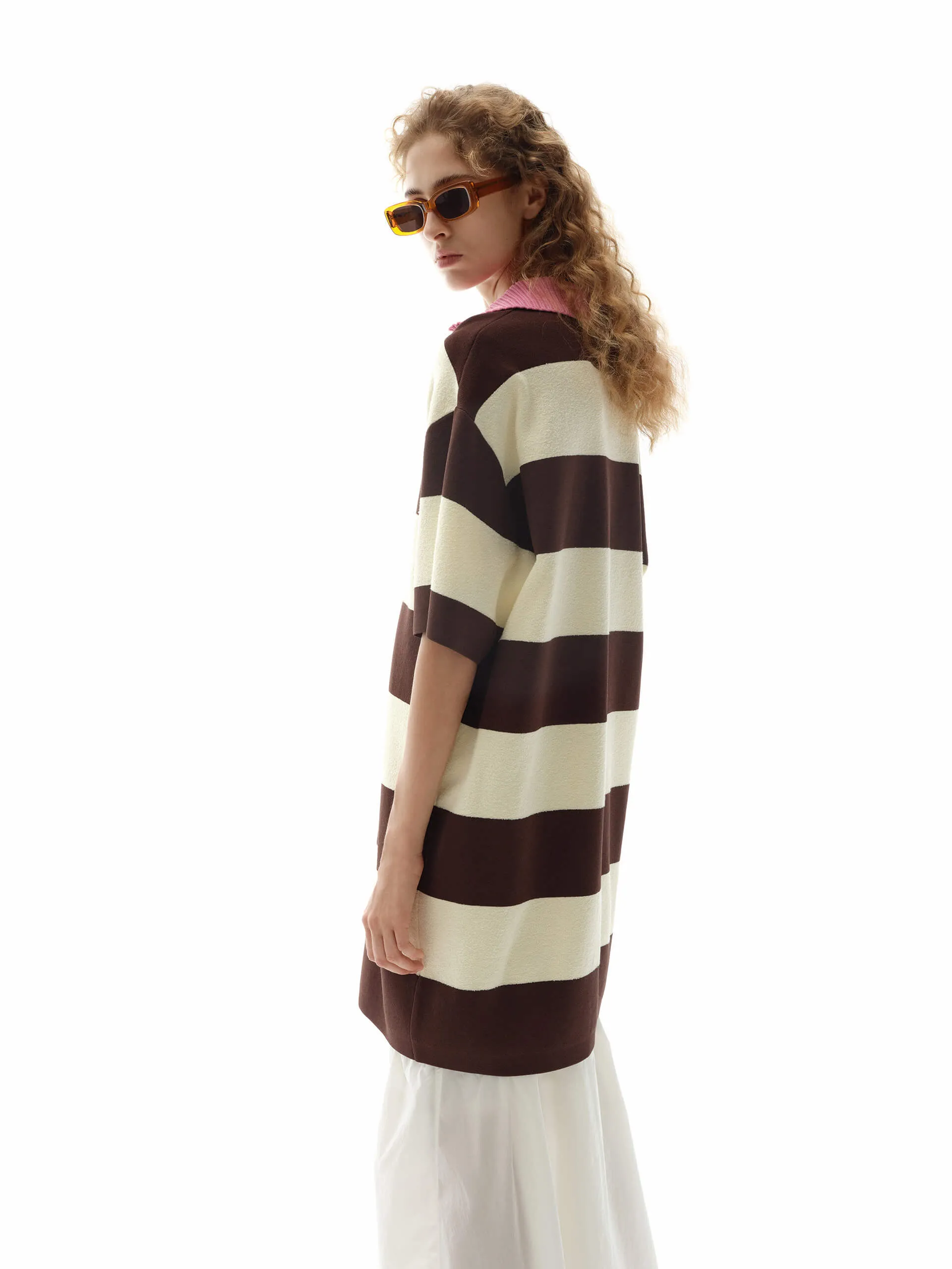 Contrast Collar Striped Dress