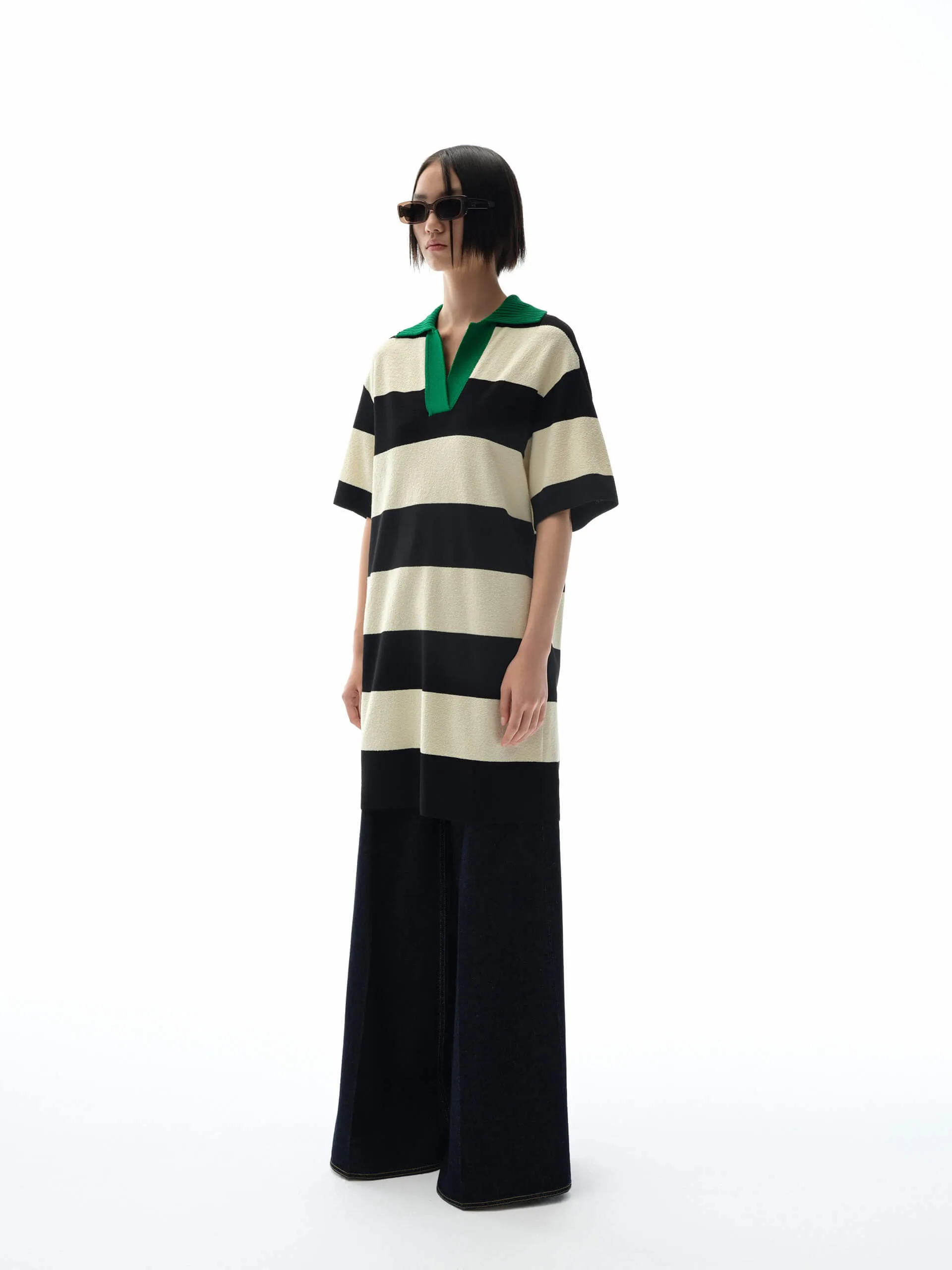 Contrast Collar Striped Dress