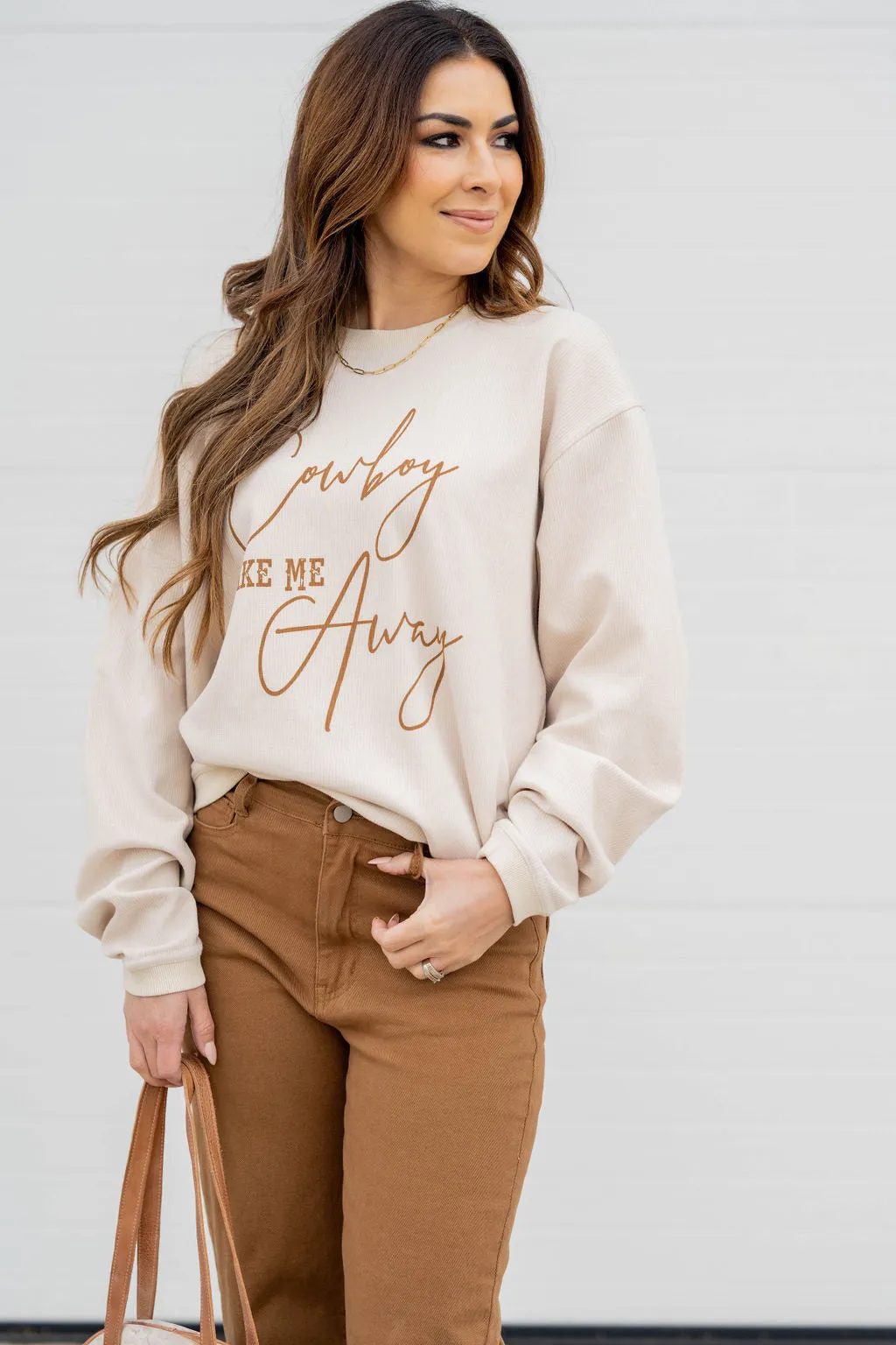 Cowboy Take Me Away Lightly Ribbed Graphic Crewneck