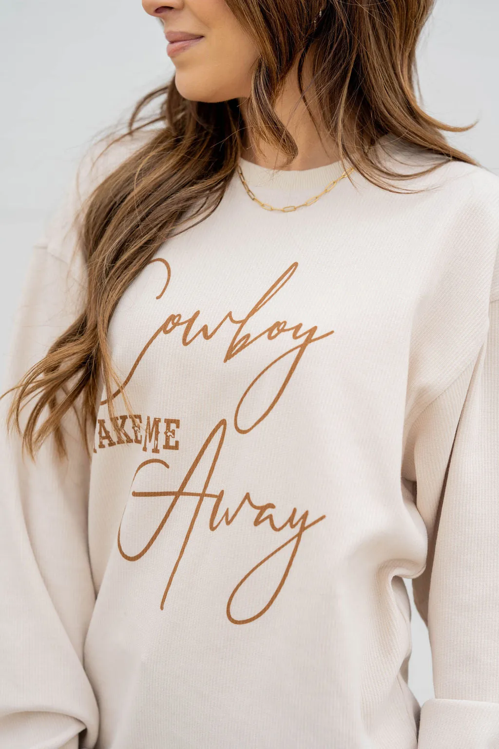 Cowboy Take Me Away Lightly Ribbed Graphic Crewneck