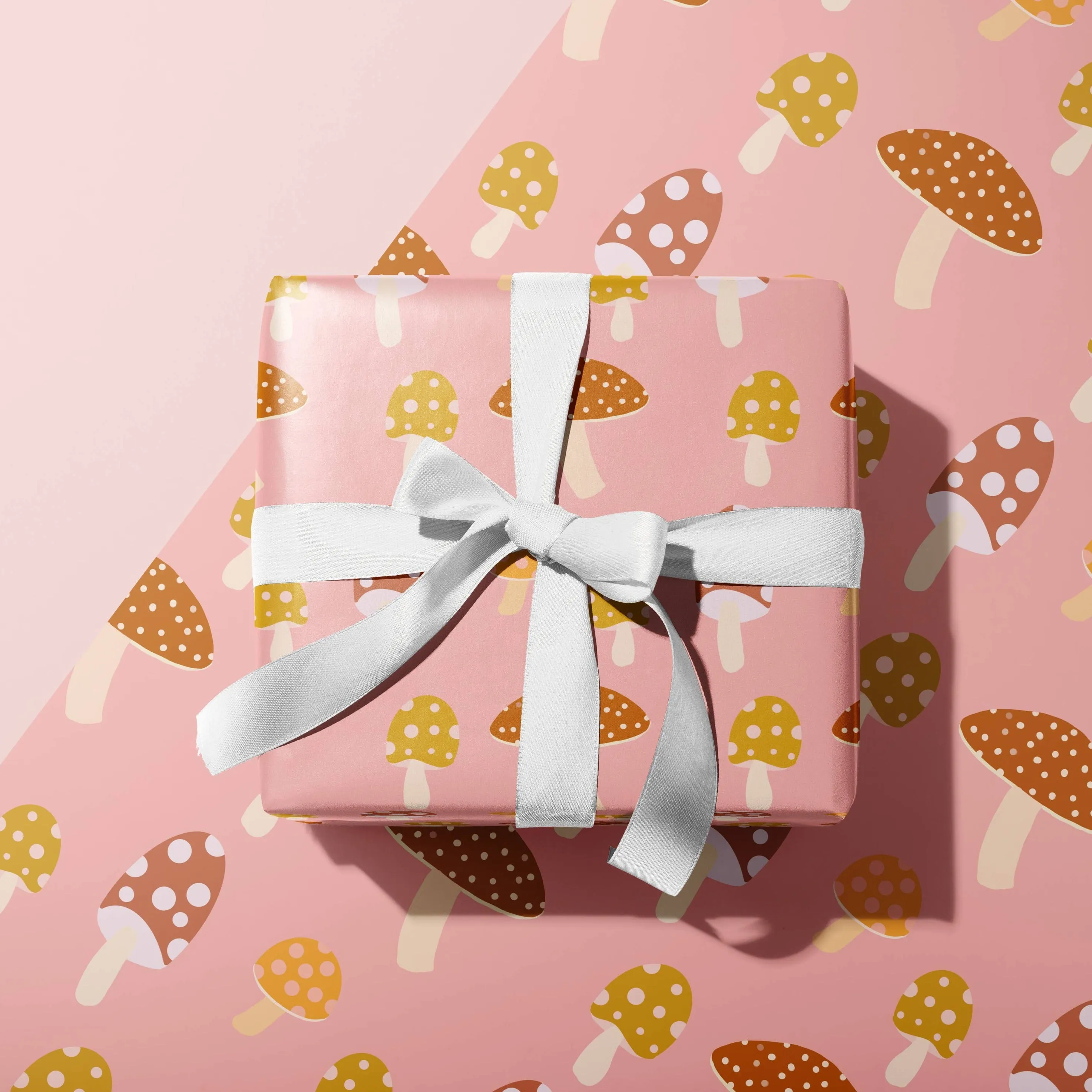 CUTE MUSHROOM PINK WRAPPING PAPER SHEETS