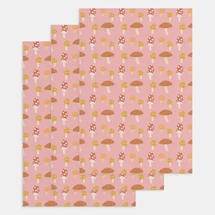 CUTE MUSHROOM PINK WRAPPING PAPER SHEETS