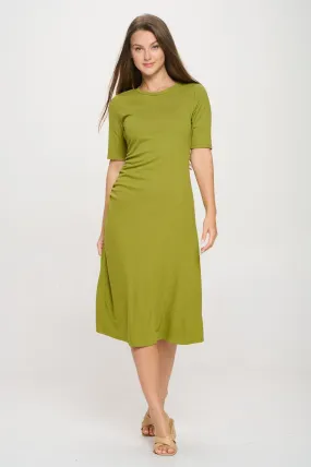 Darcy Side-Ruched Crew Neck Knit Midi Dress