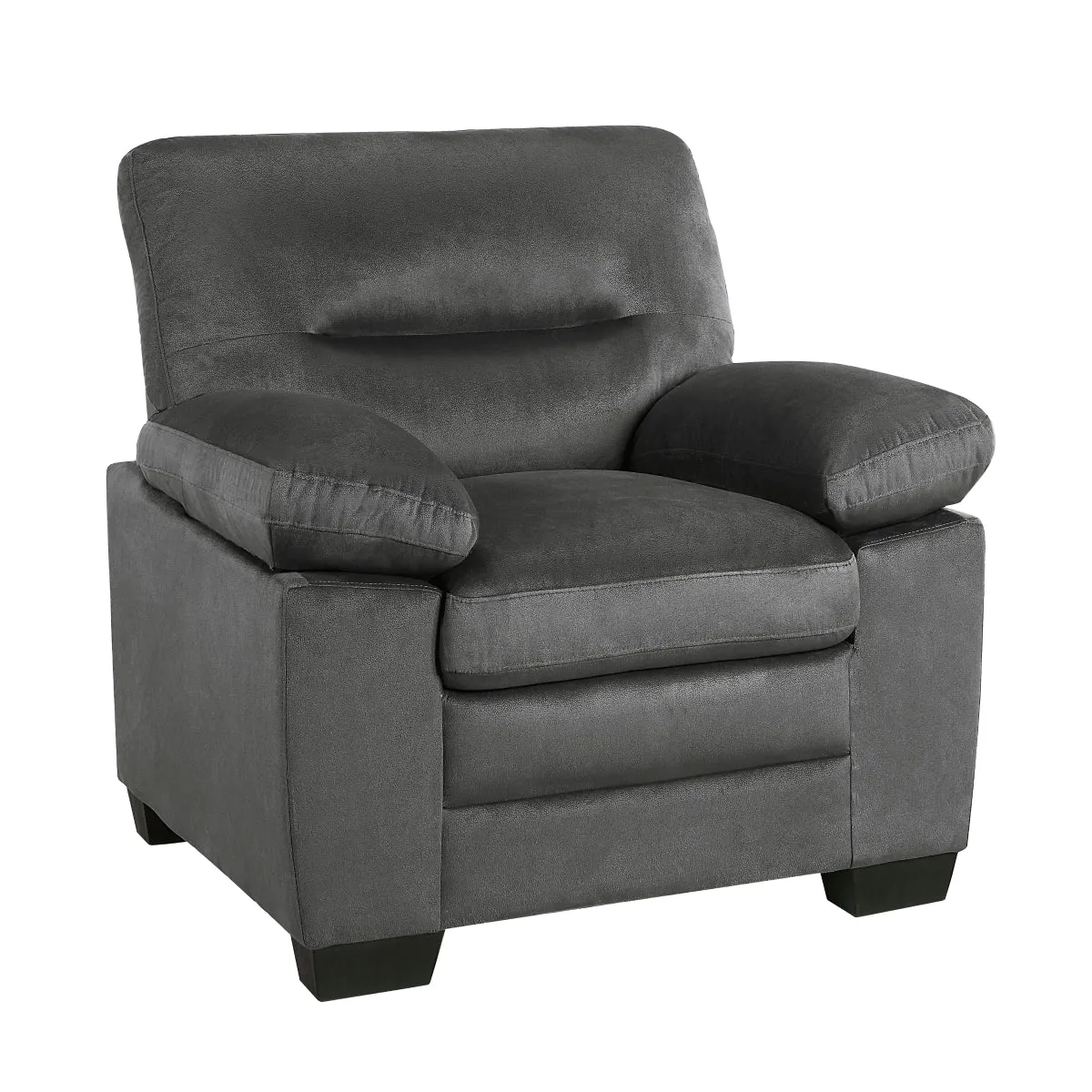 Dark Gray Textured Fabric Armchair with Faux Wood Finish