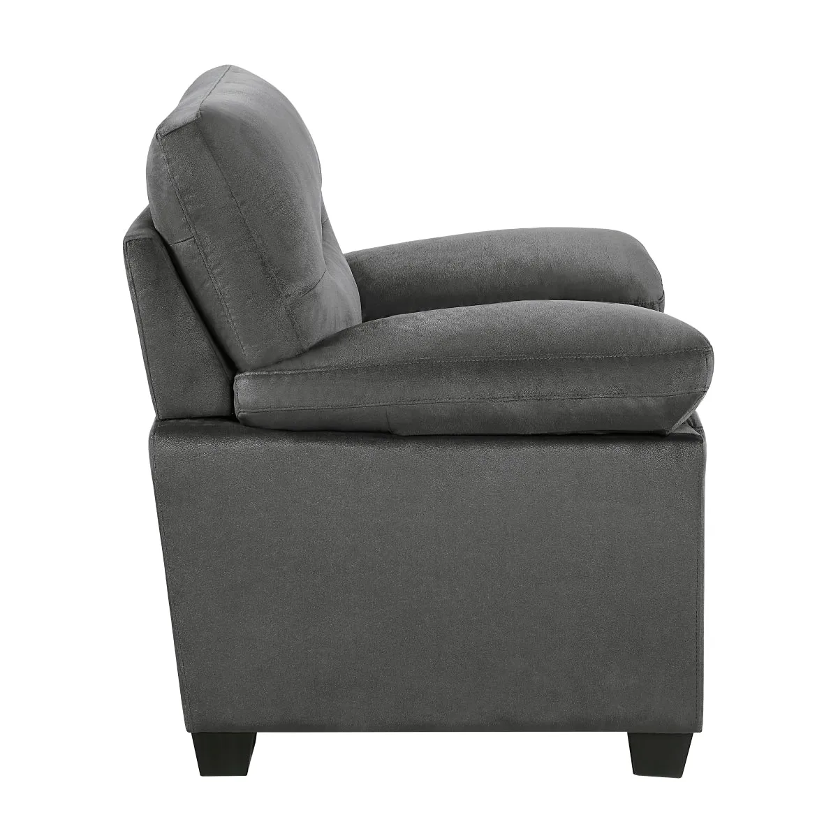 Dark Gray Textured Fabric Armchair with Faux Wood Finish