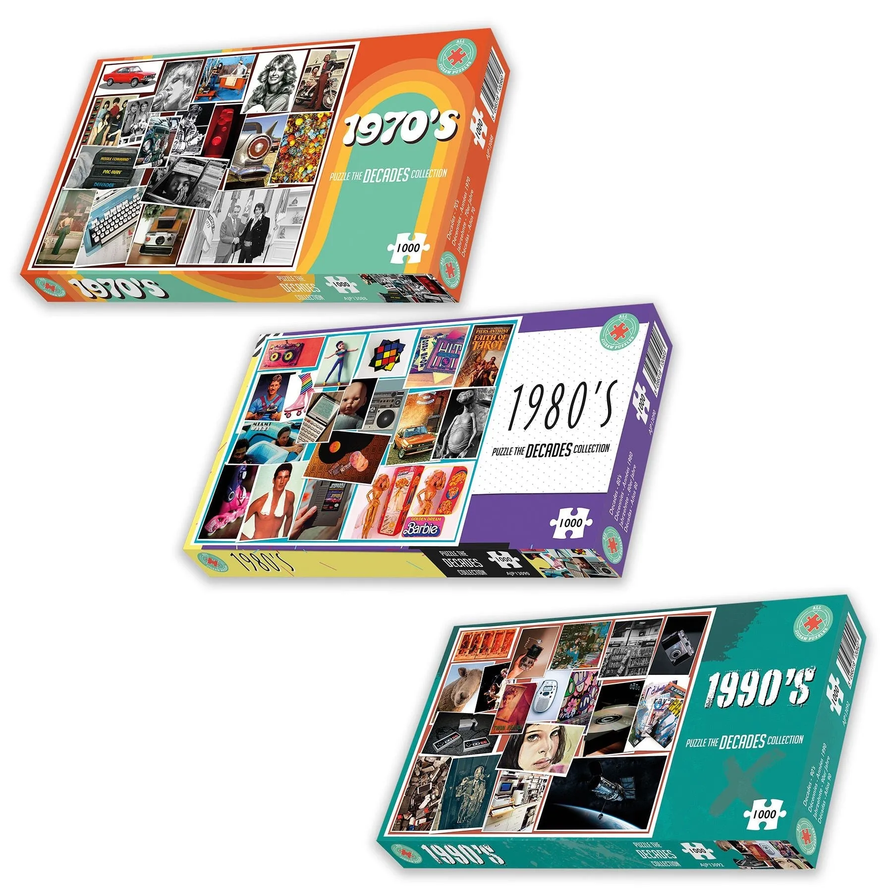 Decades 70's-90's 3 x 1000 Piece jigsaw Puzzle Set