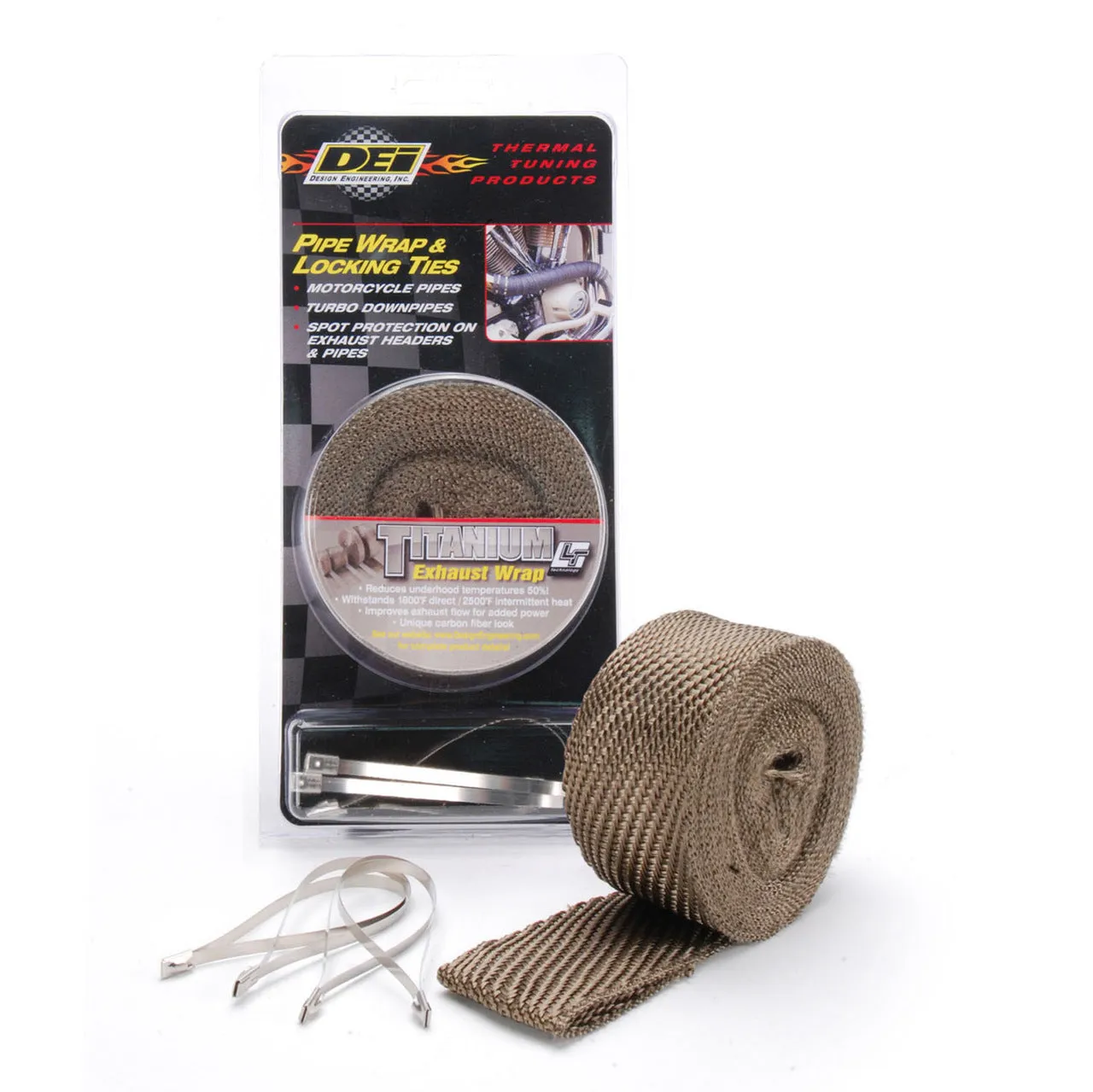 DEI 010123 Exhaust Wrap Kit Pipe Wrap & Locking Tie Titanium