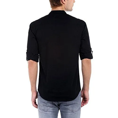 Dennis Lingo Men's Slim Fit Casual Shirt (C201_2_M_Medium_Black)