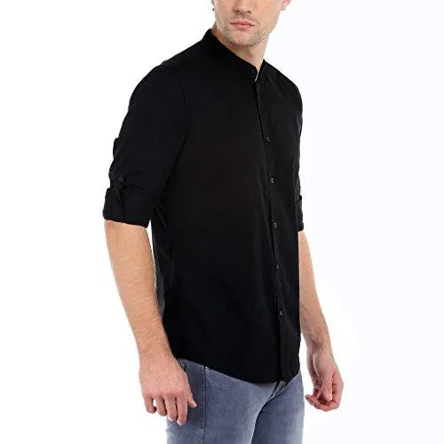 Dennis Lingo Men's Slim Fit Casual Shirt (C201_2_M_Medium_Black)