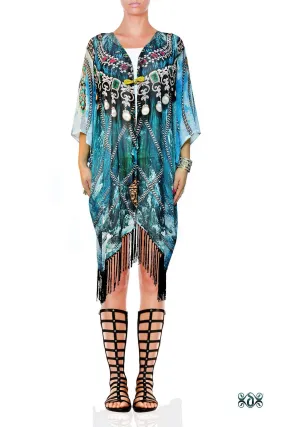 Devarshy SUB AQUALOGY Blue Ornate Chains Fringes Short Kimono Jacket - 1060A