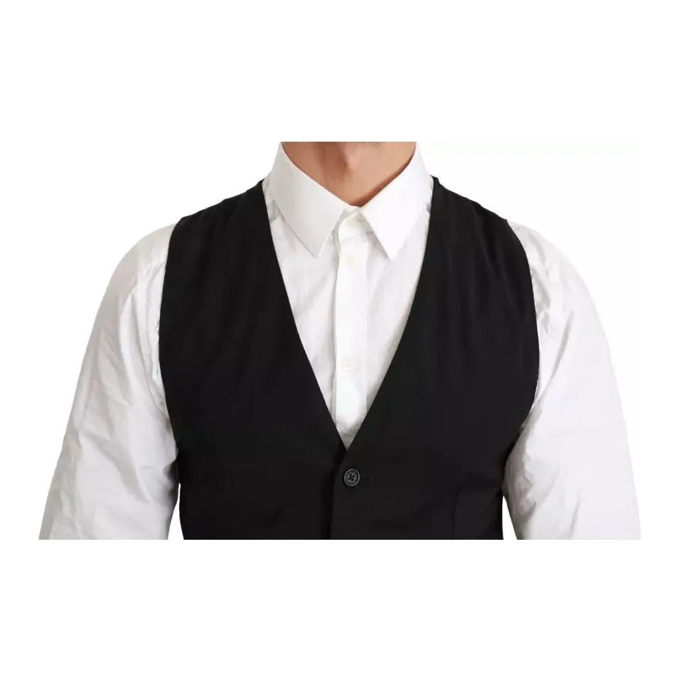 Dolce & Gabbana Black Solid STAFF Slim Fit Waistcoat Vest