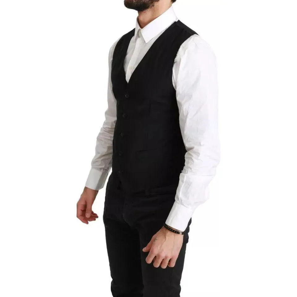 Dolce & Gabbana Black Solid STAFF Slim Fit Waistcoat Vest