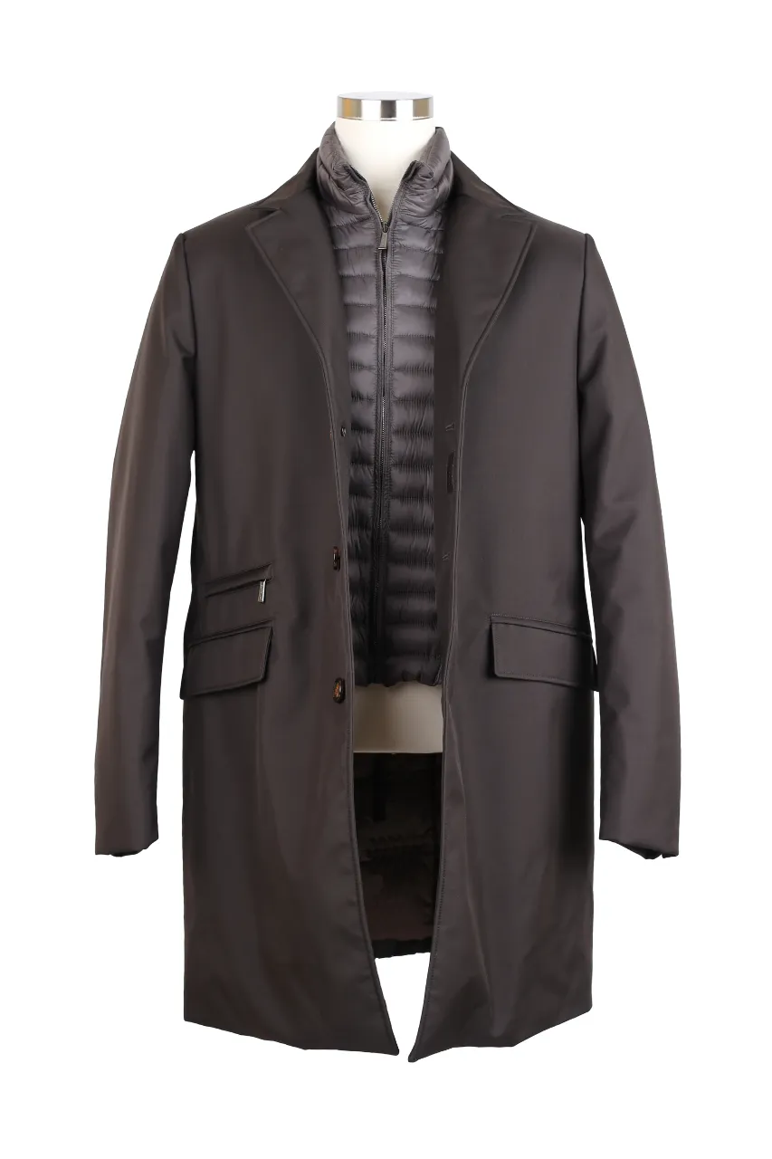 Down Filled Dress Coat Jacket w/ Removable Bib