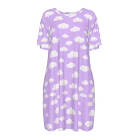 Dreamy Clouds Women's Cotton T-shirt Dress (Lilac)