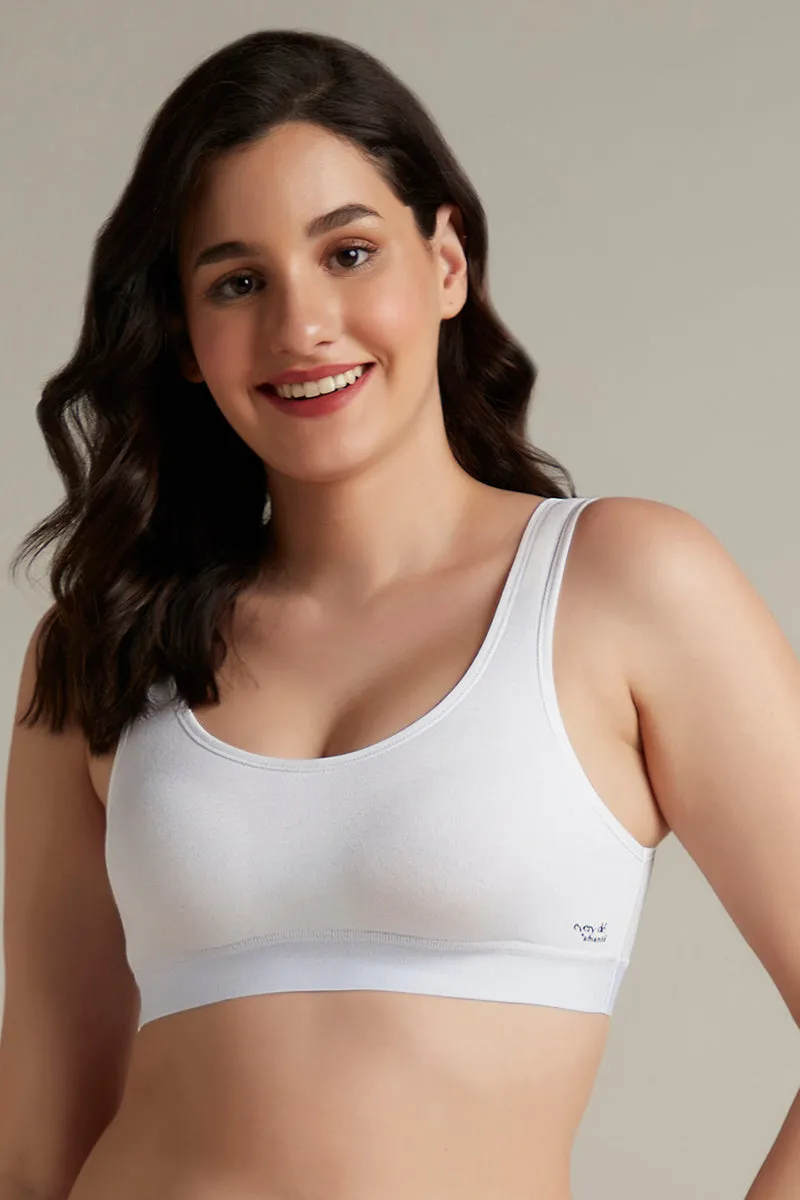 Easy Slip-On Non-Padded Non-Wired Cotton Bra - White