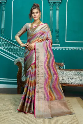 Elaborate Lavendor Organza Silk Saree With Tremendous Blouse Piece