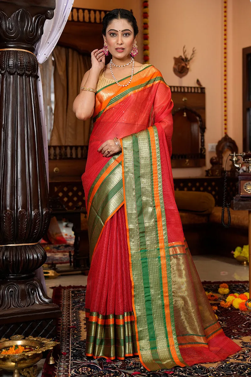 Elision Red Soft Silk Saree With Amiable Blouse Piece