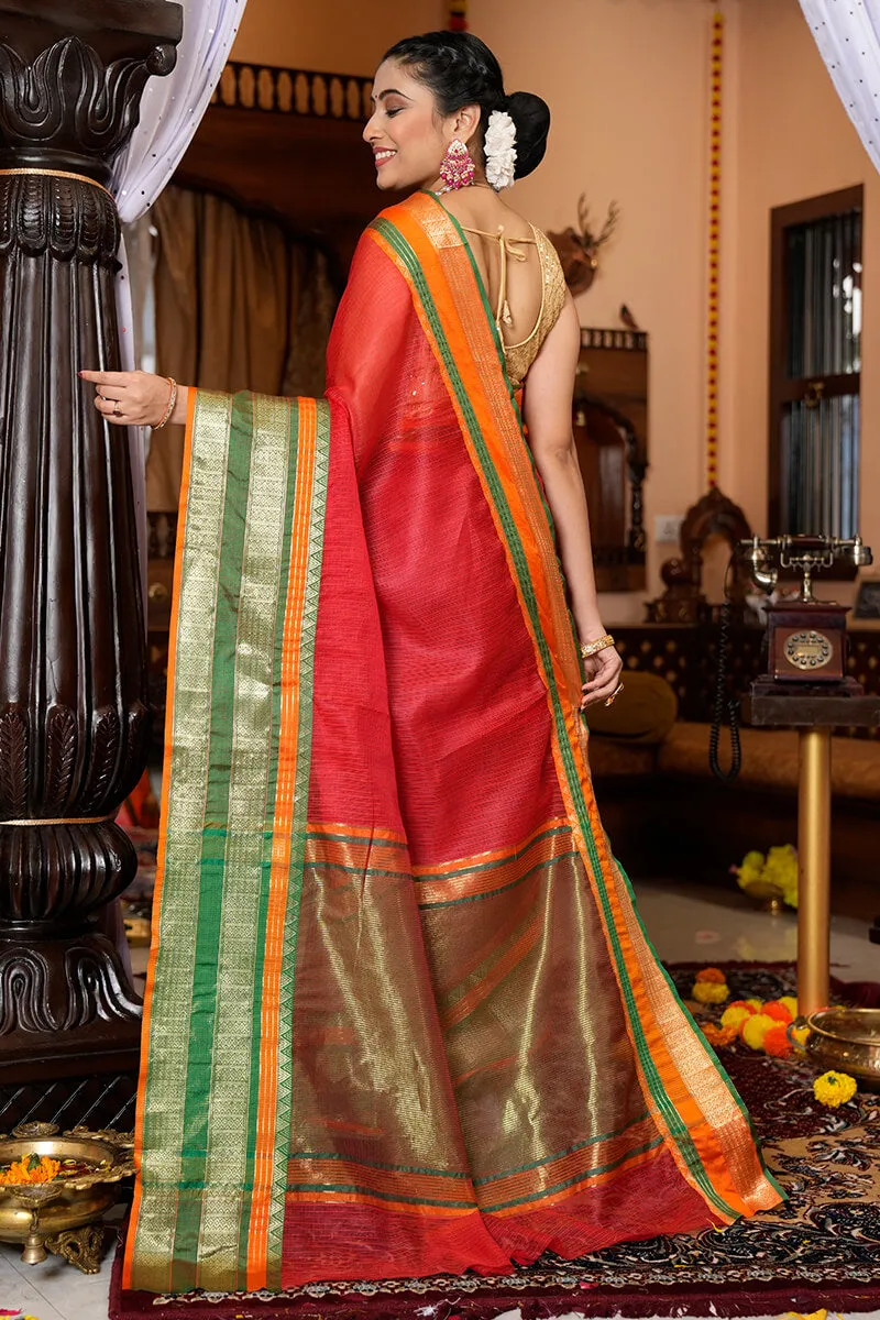 Elision Red Soft Silk Saree With Amiable Blouse Piece