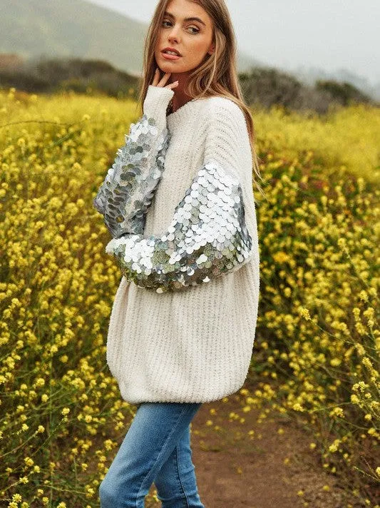 Embrace the Allure Sequin Sleeve Knit Tunic Top