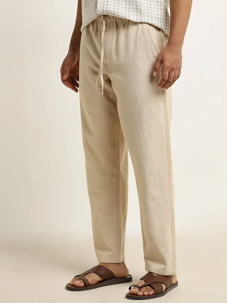 ETA Beige Textured Relaxed-Fit Mid-Rise Cotton Chinos