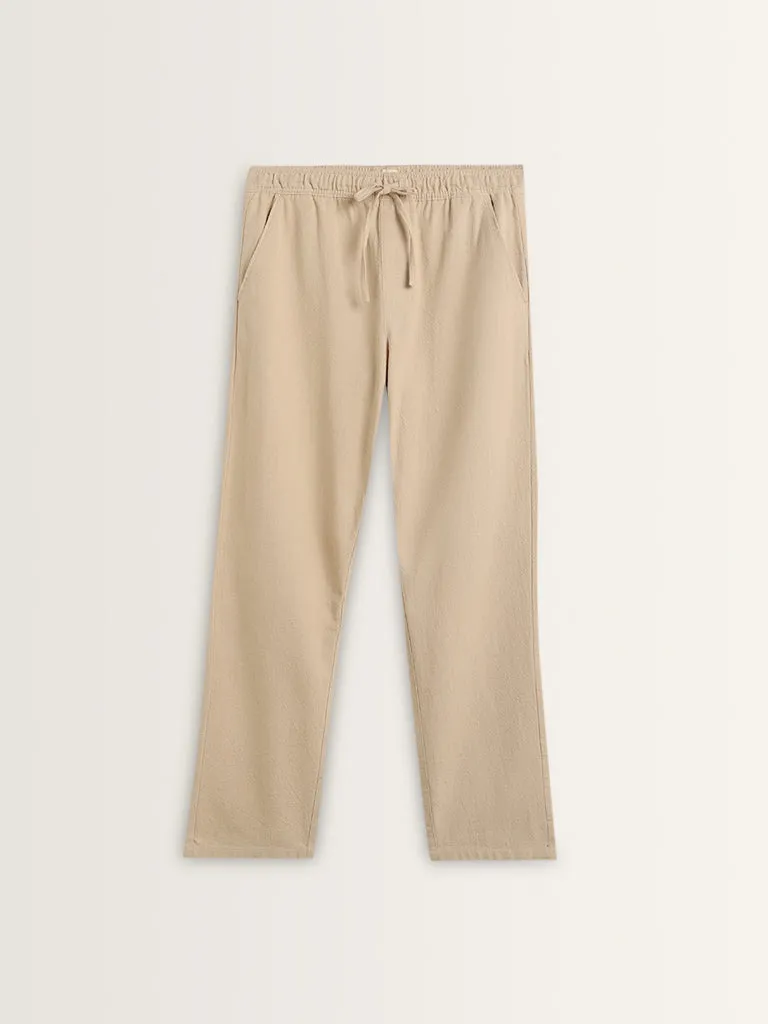 ETA Beige Textured Relaxed-Fit Mid-Rise Cotton Chinos