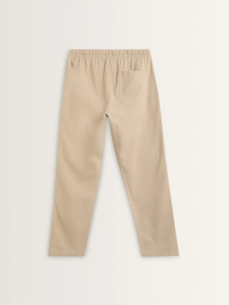 ETA Beige Textured Relaxed-Fit Mid-Rise Cotton Chinos