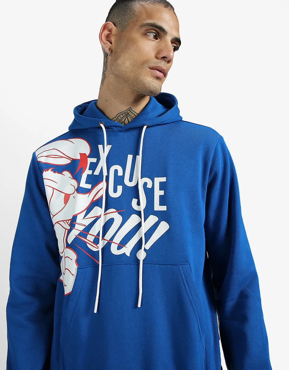 Excuse You Blue Front Graphic Printed Hoodie