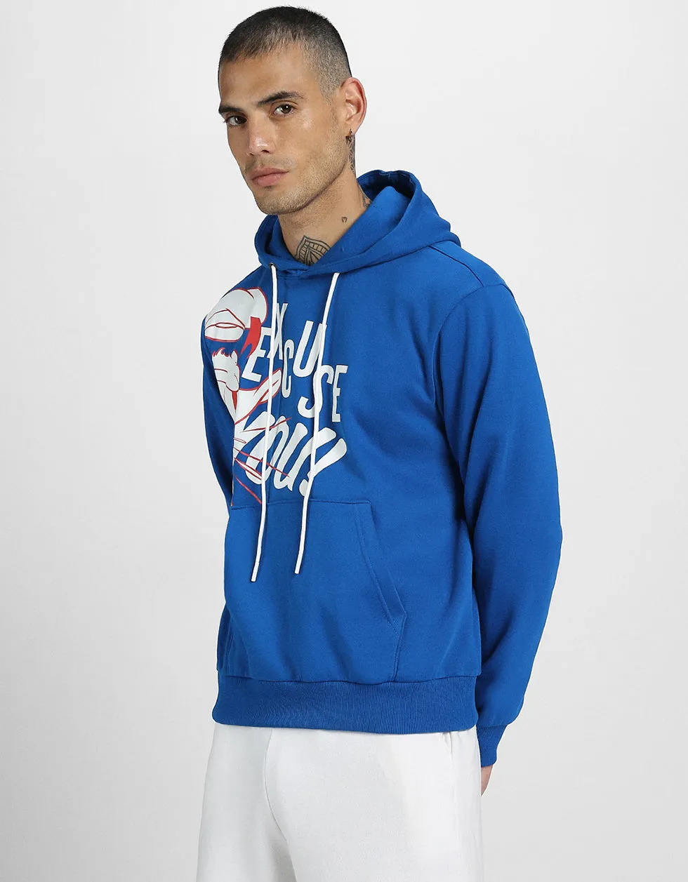 Excuse You Blue Front Graphic Printed Hoodie