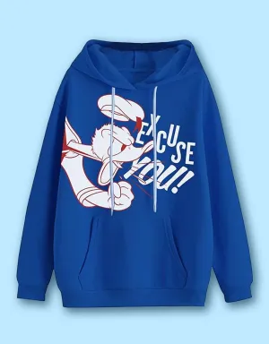 Excuse You Blue Front Graphic Printed Hoodie