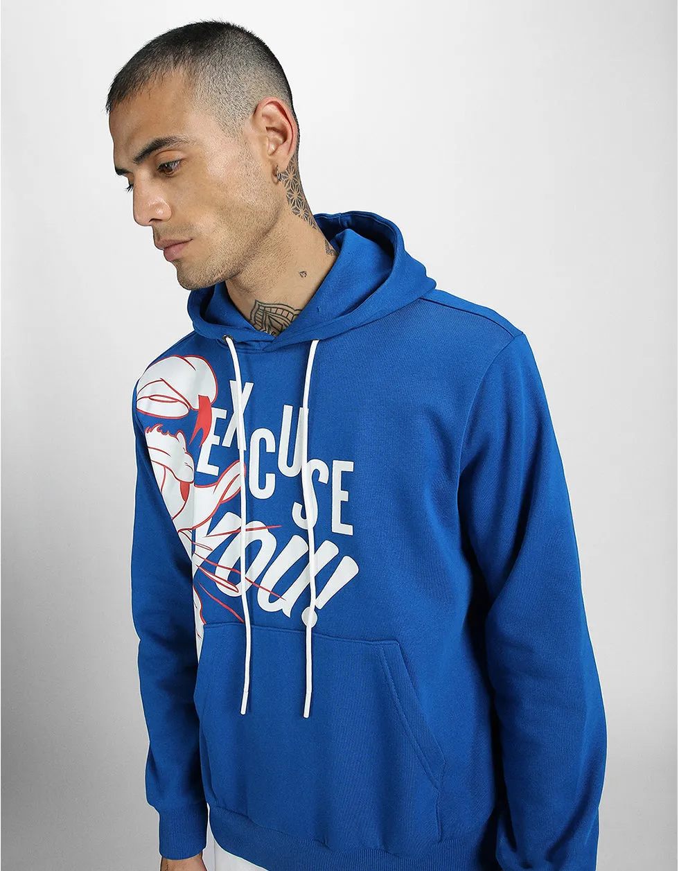 Excuse You Blue Front Graphic Printed Hoodie