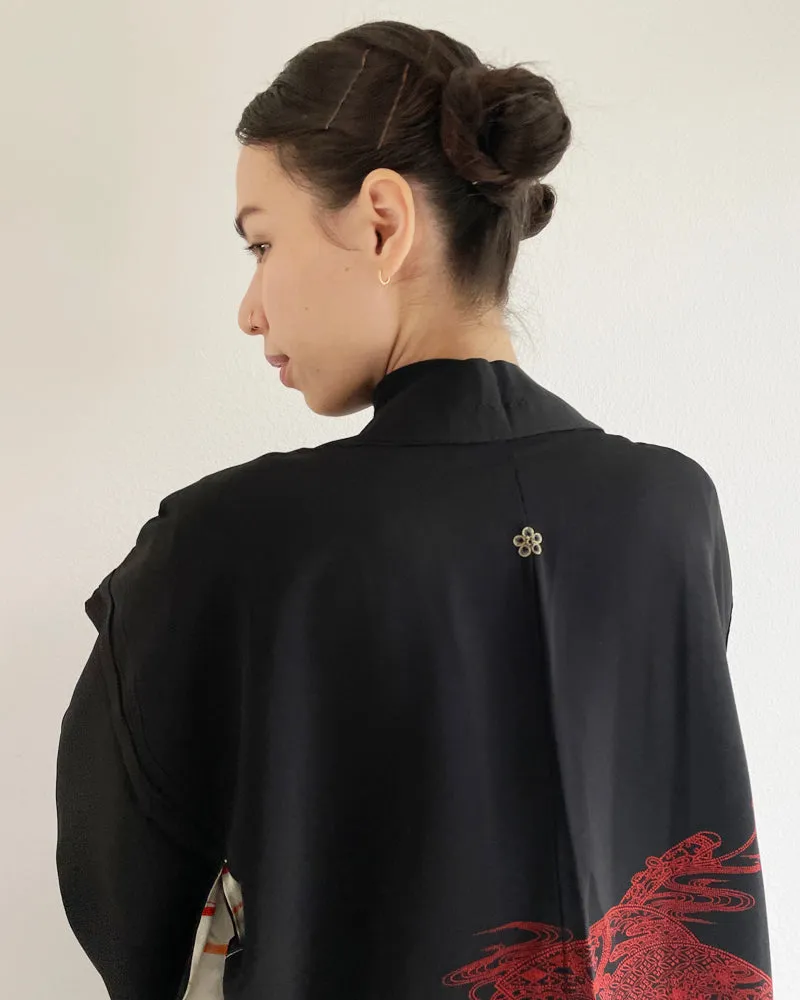 Fan Hankles Black Haori Kimono Jacket