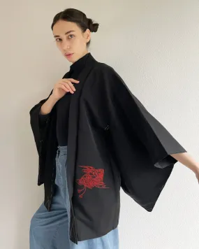 Fan Hankles Black Haori Kimono Jacket