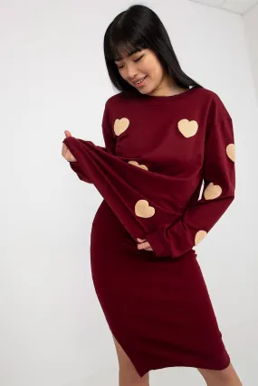 Fancy Ribbed Midi Dress and Heart Sweater Set