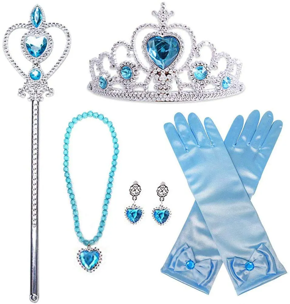 Fancydresswale Princess Elsa Party Dress with,Crown,Necklace,Earrings,Gloves Accessories 3-8 Years