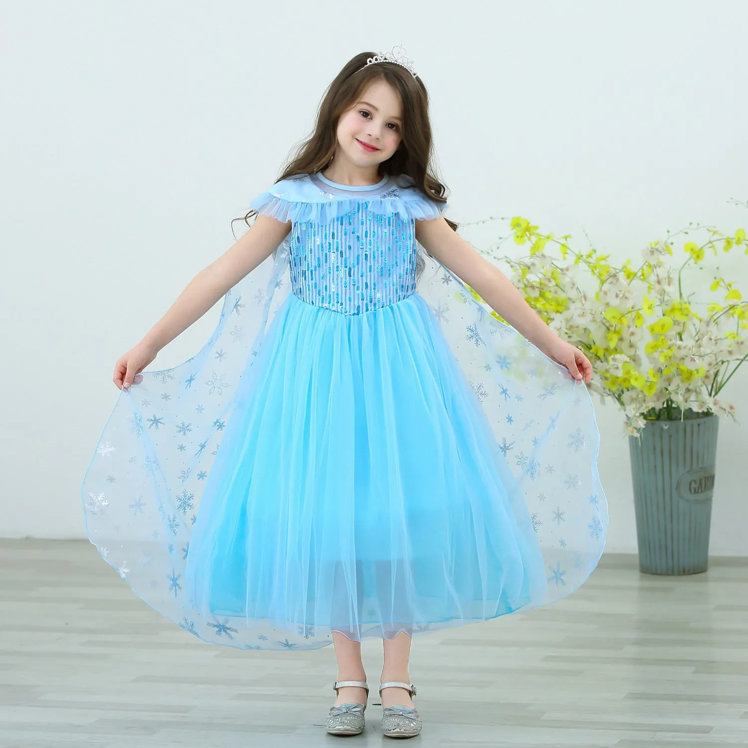 Fancydresswale Princess Elsa Party Dress with,Crown,Necklace,Earrings,Gloves Accessories 3-8 Years