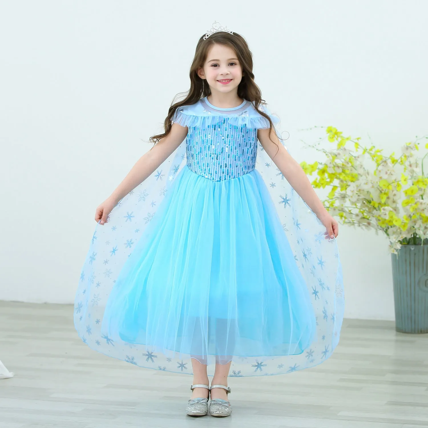 Fancydresswale Princess Elsa Party Dress with,Crown,Necklace,Earrings,Gloves Accessories 3-8 Years