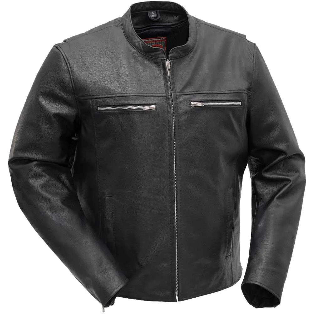 First Mfg Mens Rocky Lightweight Leather Motorcycle Jacket