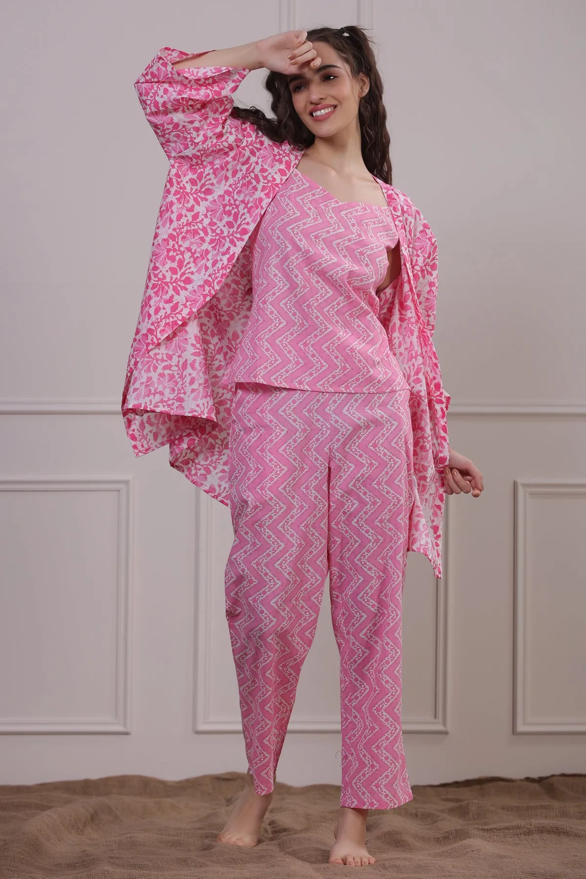 Floral Patterns on Pink Three Piece Set