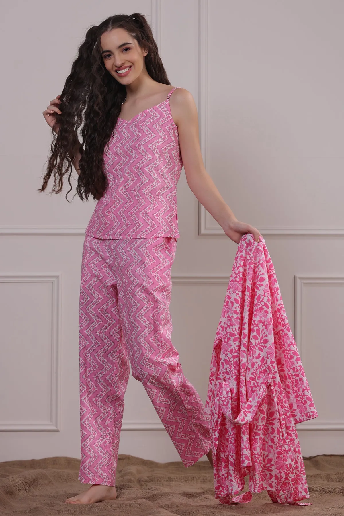 Floral Patterns on Pink Three Piece Set