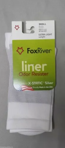 Fox River 4101 X-Static Silver Socks Ultra-Lightweight Crew Liner Sock White L