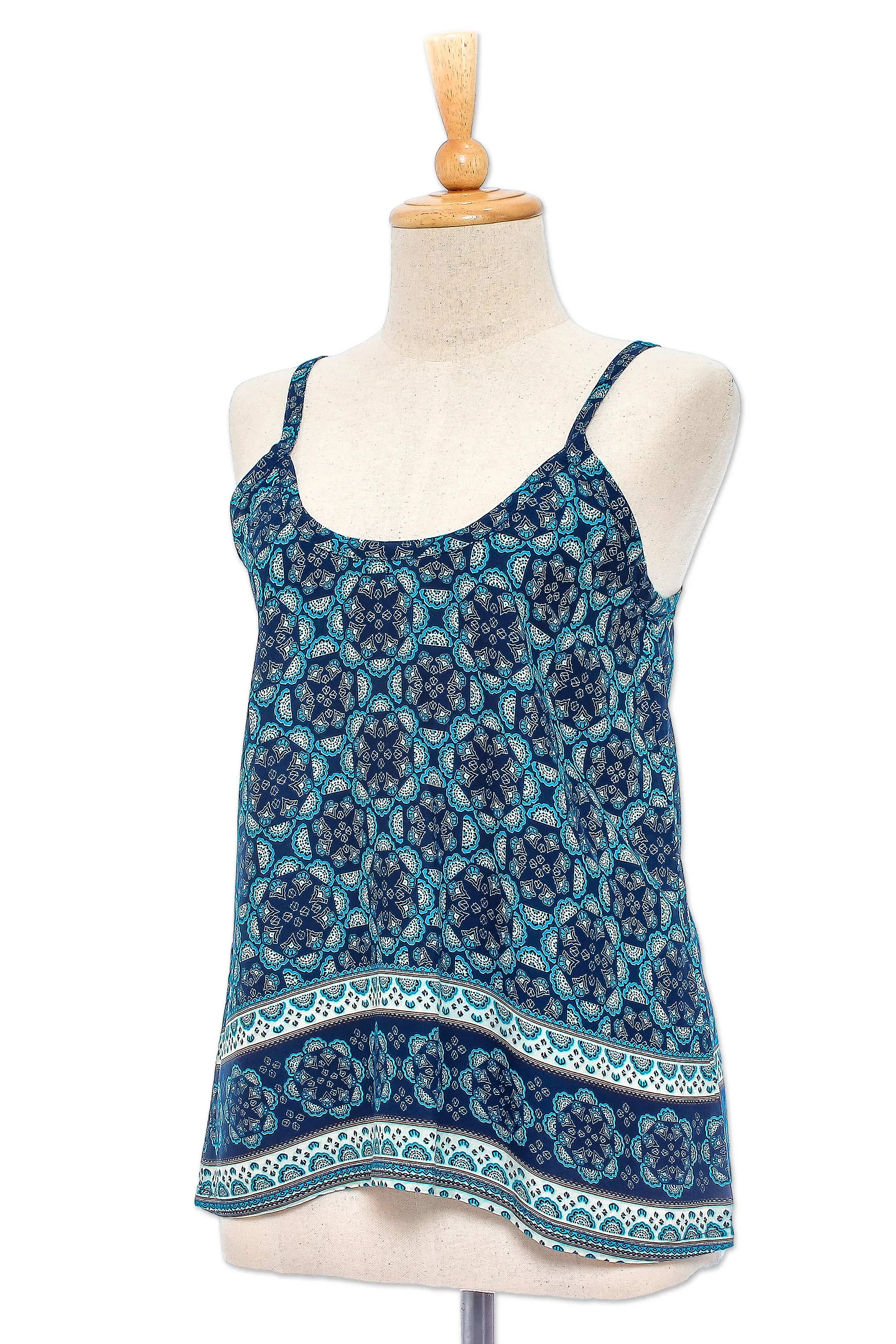 Hand Sewn Geometric Rayon Camisole Top from Thailand - Kaleidoscopic World | NOVICA